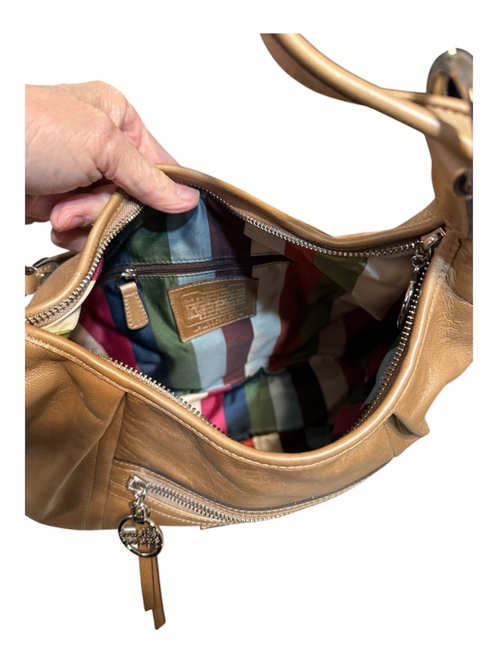 Coach Carly Hobo Bag | Metallic Bronze Leather Shoulder Bag - Picture 6 of 6